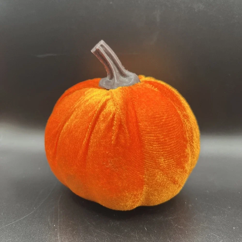 Fall Harvest Halloween Stuffed Fabric Pumpkin Velvet Orange Farmhouse Decor 4.5